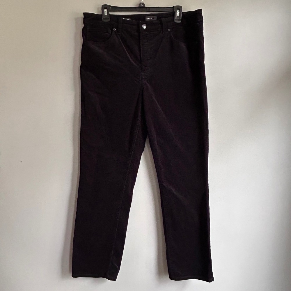 Talbots Black Corduroy Straight Leg Pants Womens 14 High Rise Stretch Classic
